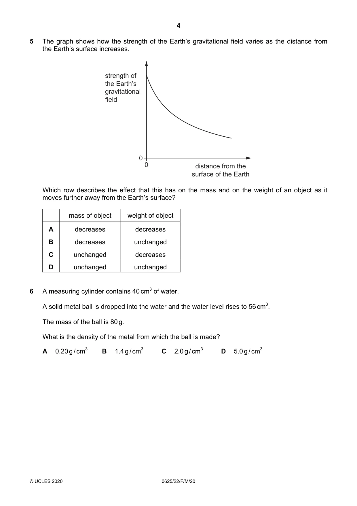Cambridge IGCSE Physics 0625 2020 Feb/March Paper 2 · Variant 2 question paper, page 4 of 20