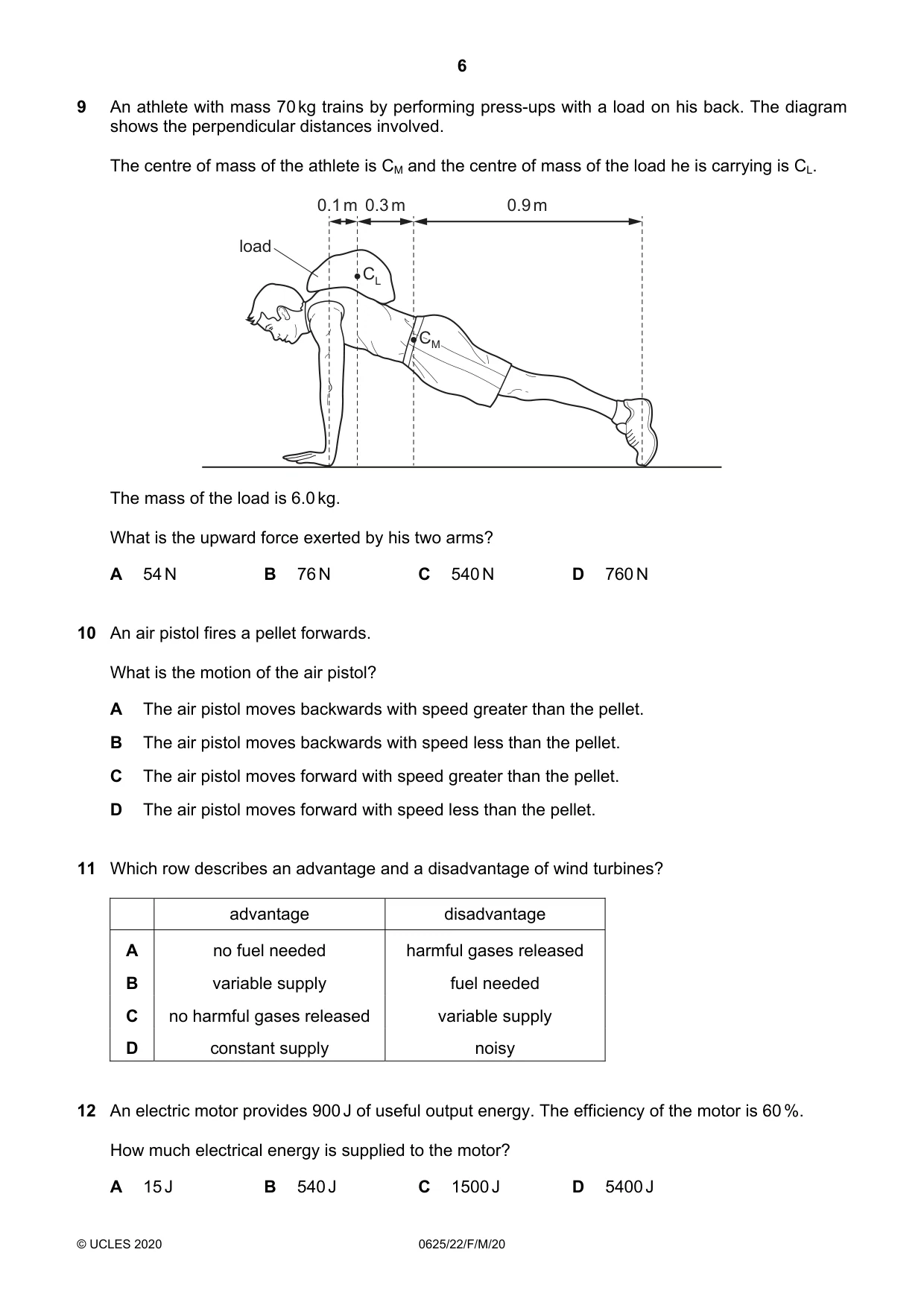 Cambridge IGCSE Physics 0625 2020 Feb/March Paper 2 · Variant 2 question paper, page 6 of 20