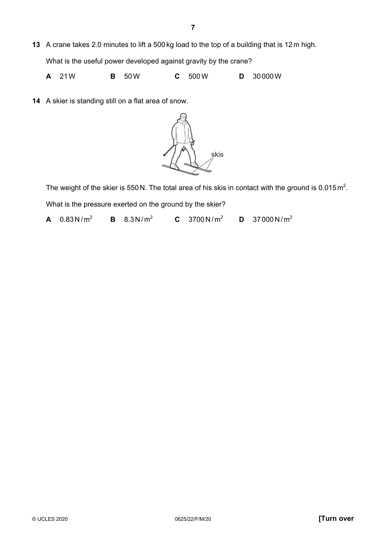 Cambridge IGCSE Physics 0625 2020 Feb/March Paper 2 · Variant 2 question paper, page 7 of 20