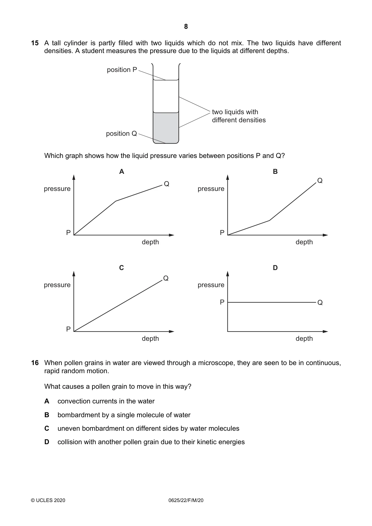 Cambridge IGCSE Physics 0625 2020 Feb/March Paper 2 · Variant 2 question paper, page 8 of 20