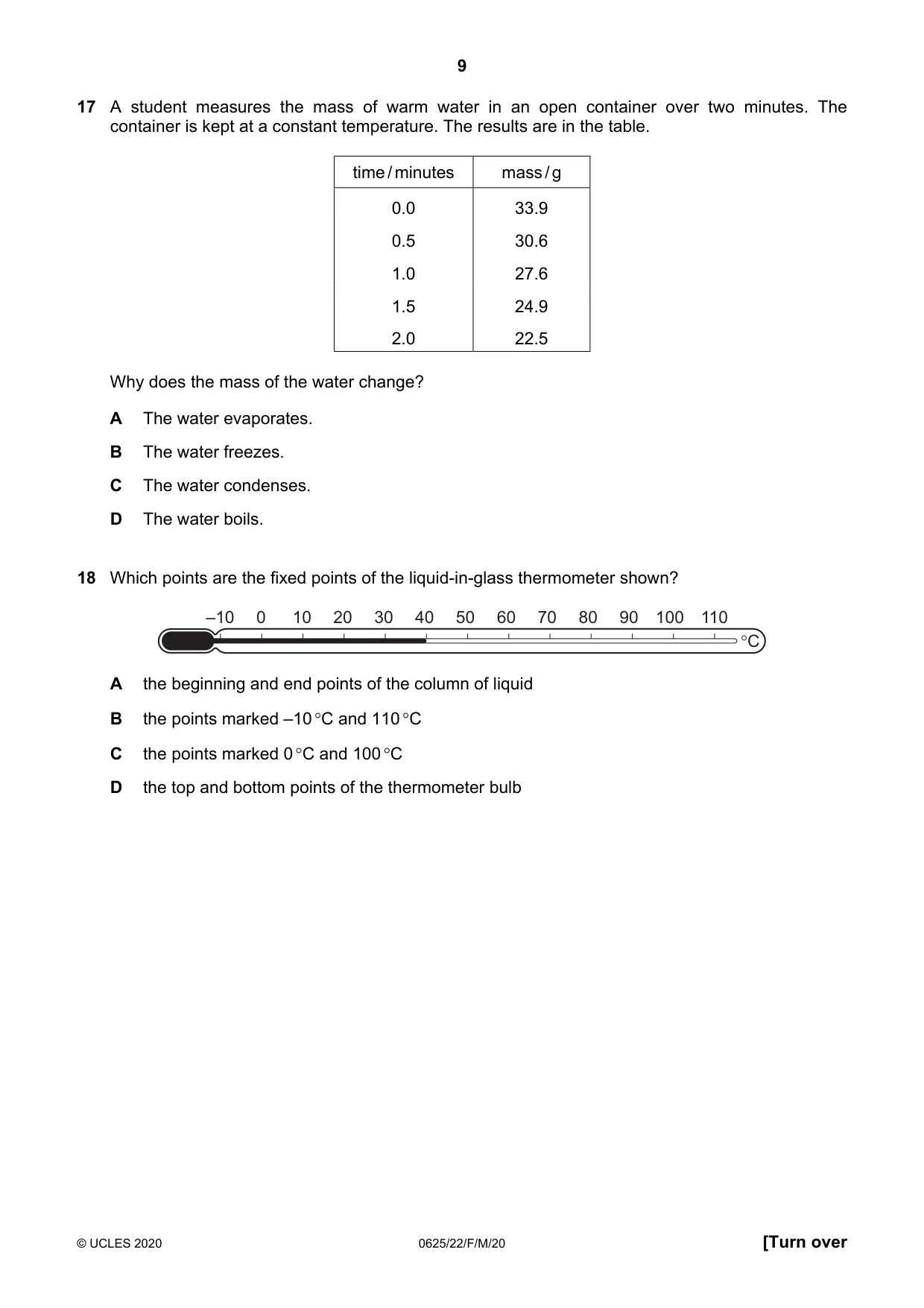 Cambridge IGCSE Physics 0625 2020 Feb/March Paper 2 · Variant 2 question paper, page 9 of 20