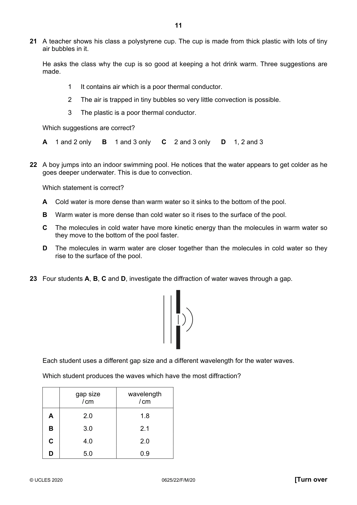 Cambridge IGCSE Physics 0625 2020 Feb/March Paper 2 · Variant 2 question paper, page 11 of 20