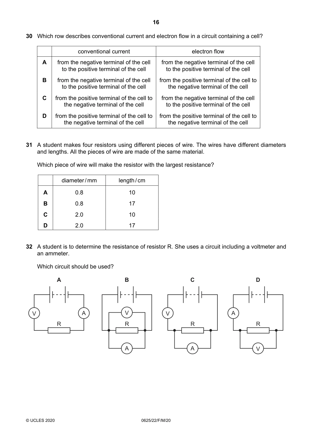 Cambridge IGCSE Physics 0625 2020 Feb/March Paper 2 · Variant 2 question paper, page 16 of 20