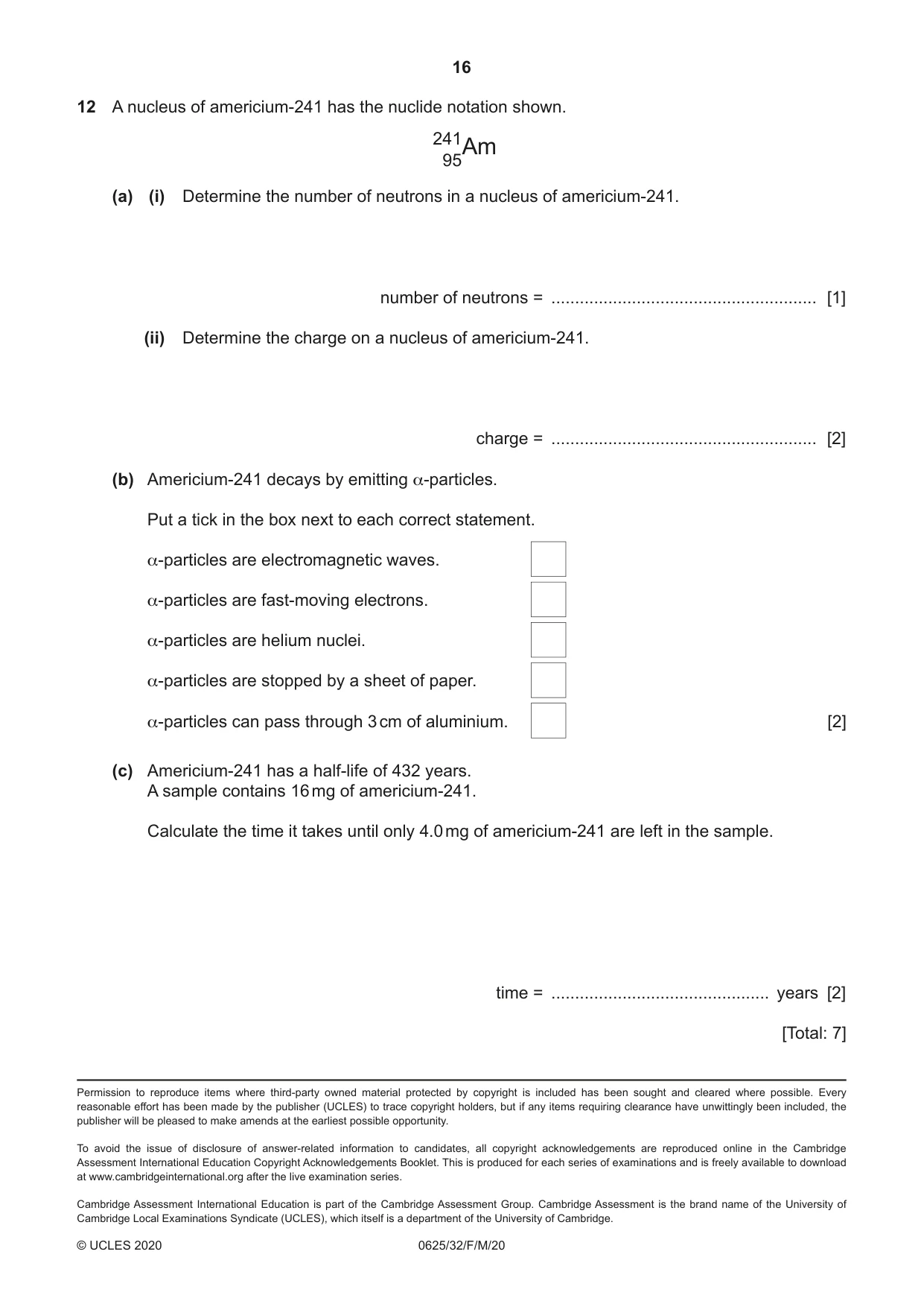Cambridge IGCSE Physics 0625 2020 Feb/March Paper 3 · Variant 2 question paper, page 16 of 16