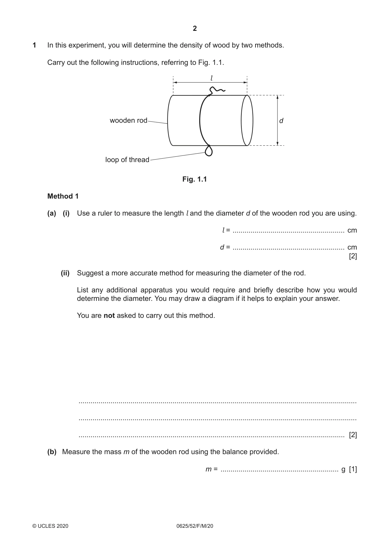 Cambridge IGCSE Physics 0625 2020 Feb/March Paper 5 · Variant 2 question paper, page 2 of 12