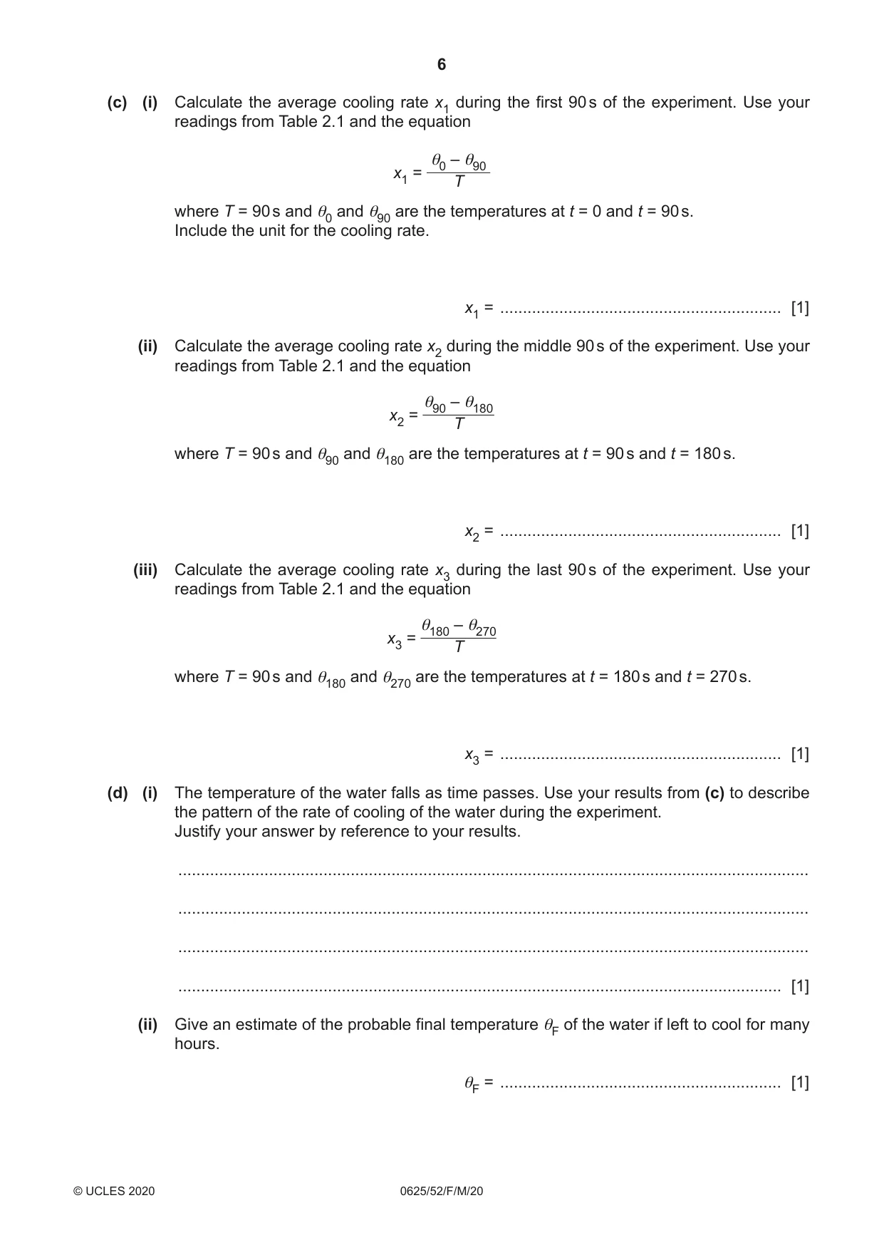 Cambridge IGCSE Physics 0625 2020 Feb/March Paper 5 · Variant 2 question paper, page 6 of 12