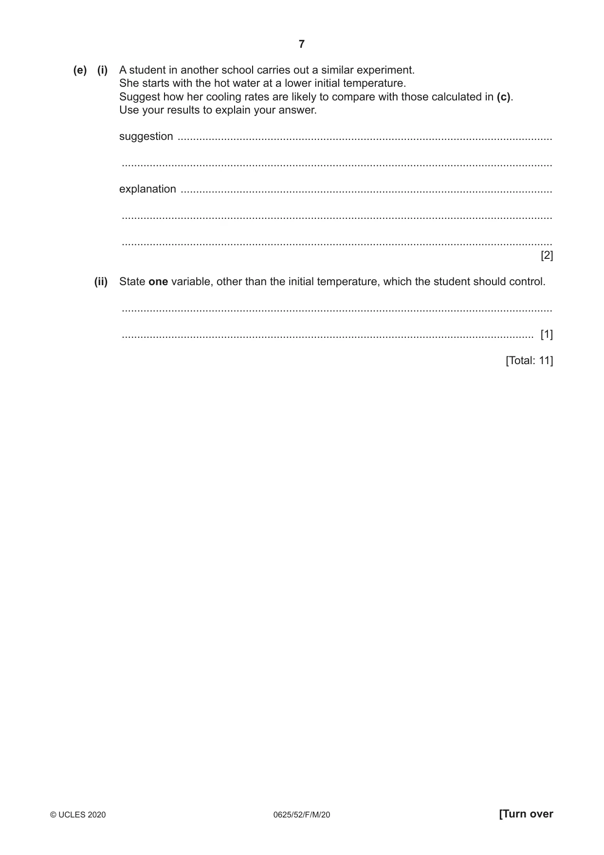 Cambridge IGCSE Physics 0625 2020 Feb/March Paper 5 · Variant 2 question paper, page 7 of 12