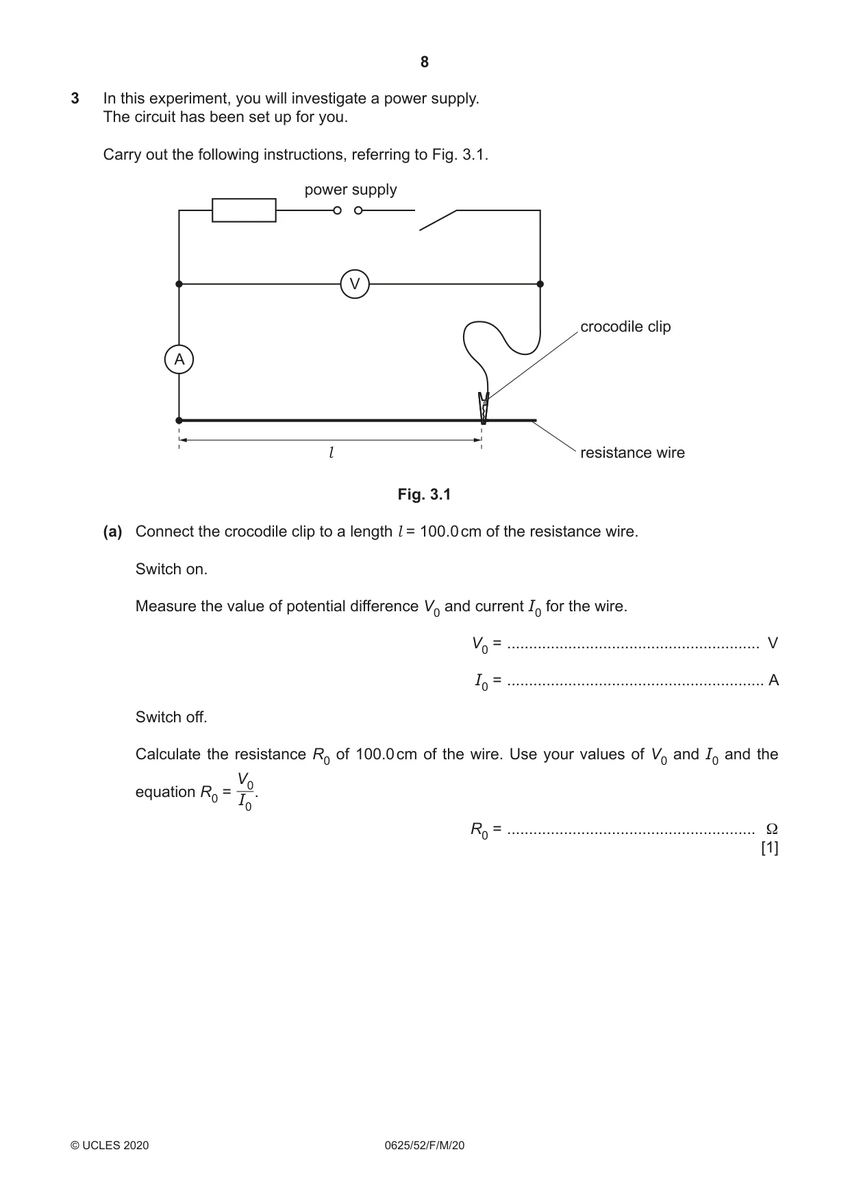 Cambridge IGCSE Physics 0625 2020 Feb/March Paper 5 · Variant 2 question paper, page 8 of 12