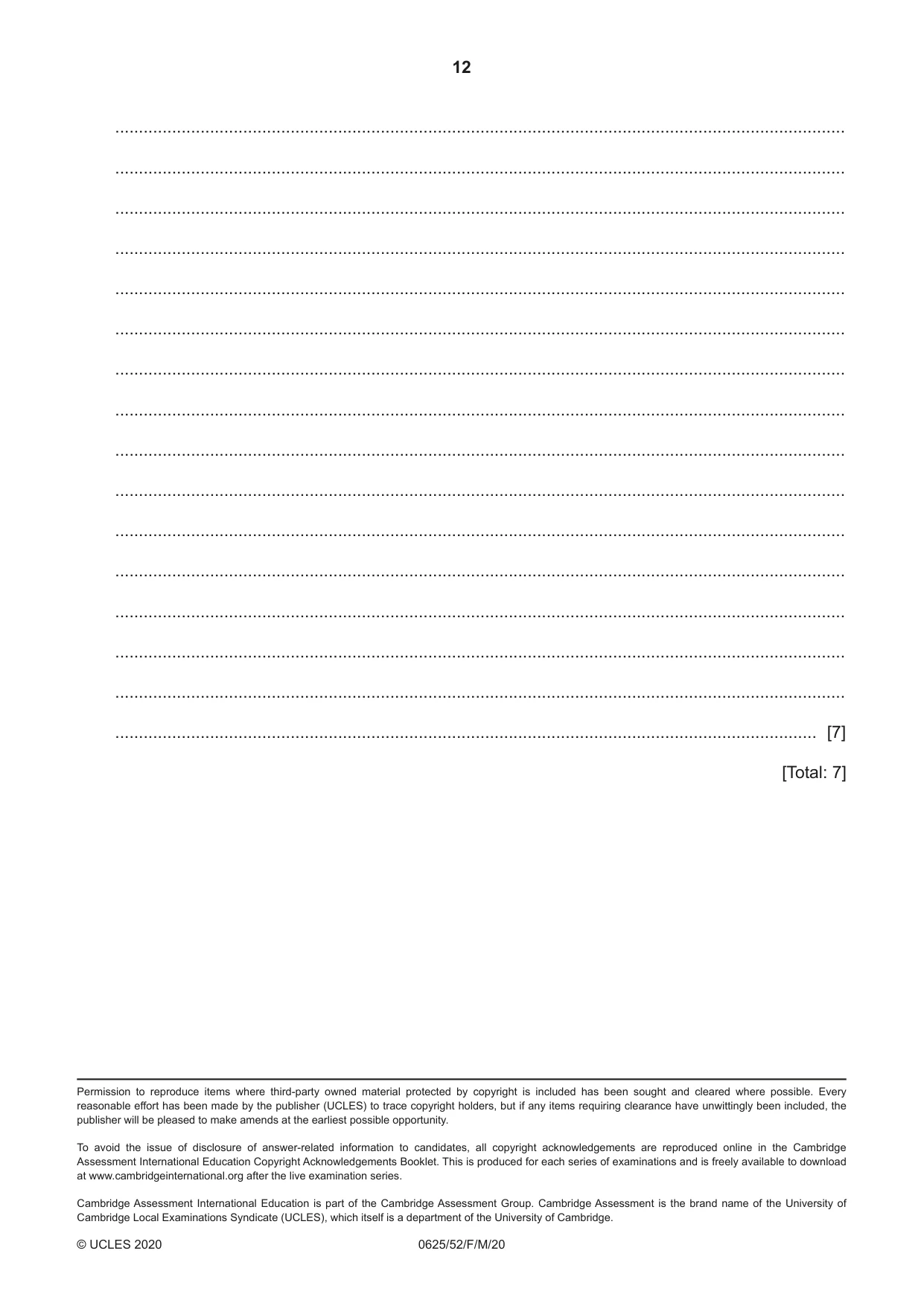 Cambridge IGCSE Physics 0625 2020 Feb/March Paper 5 · Variant 2 question paper, page 12 of 12