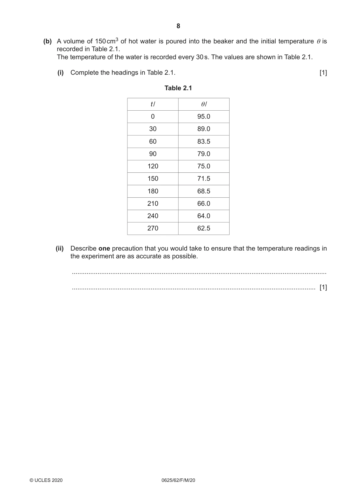 Cambridge IGCSE Physics 0625 2020 Feb/March Paper 6 · Variant 2 question paper, page 8 of 16