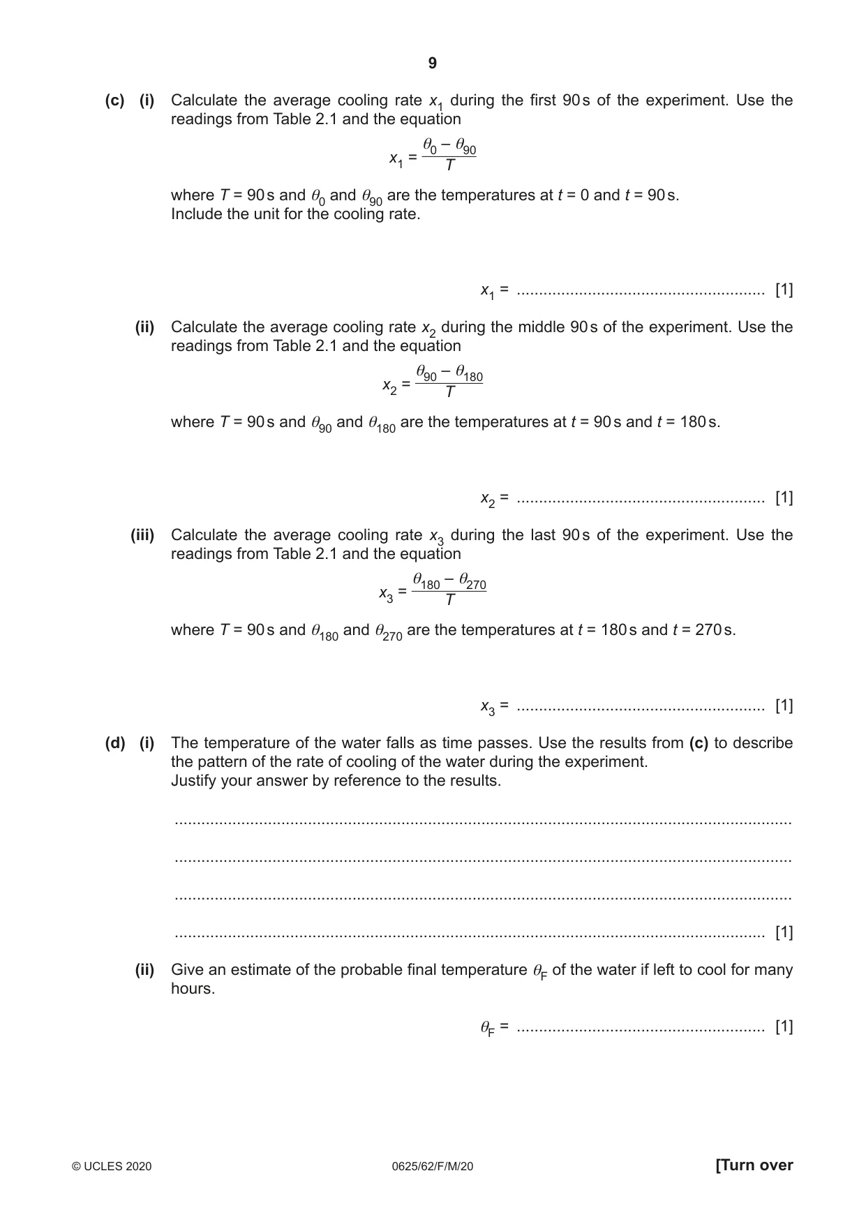 Cambridge IGCSE Physics 0625 2020 Feb/March Paper 6 · Variant 2 question paper, page 9 of 16