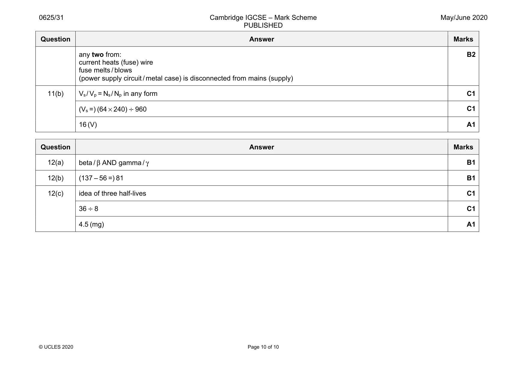 Mark scheme, page 10 of 10