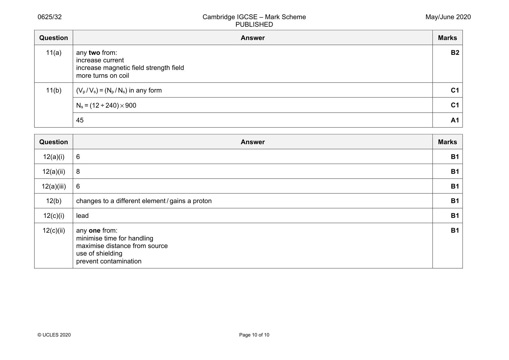 Mark scheme, page 10 of 10