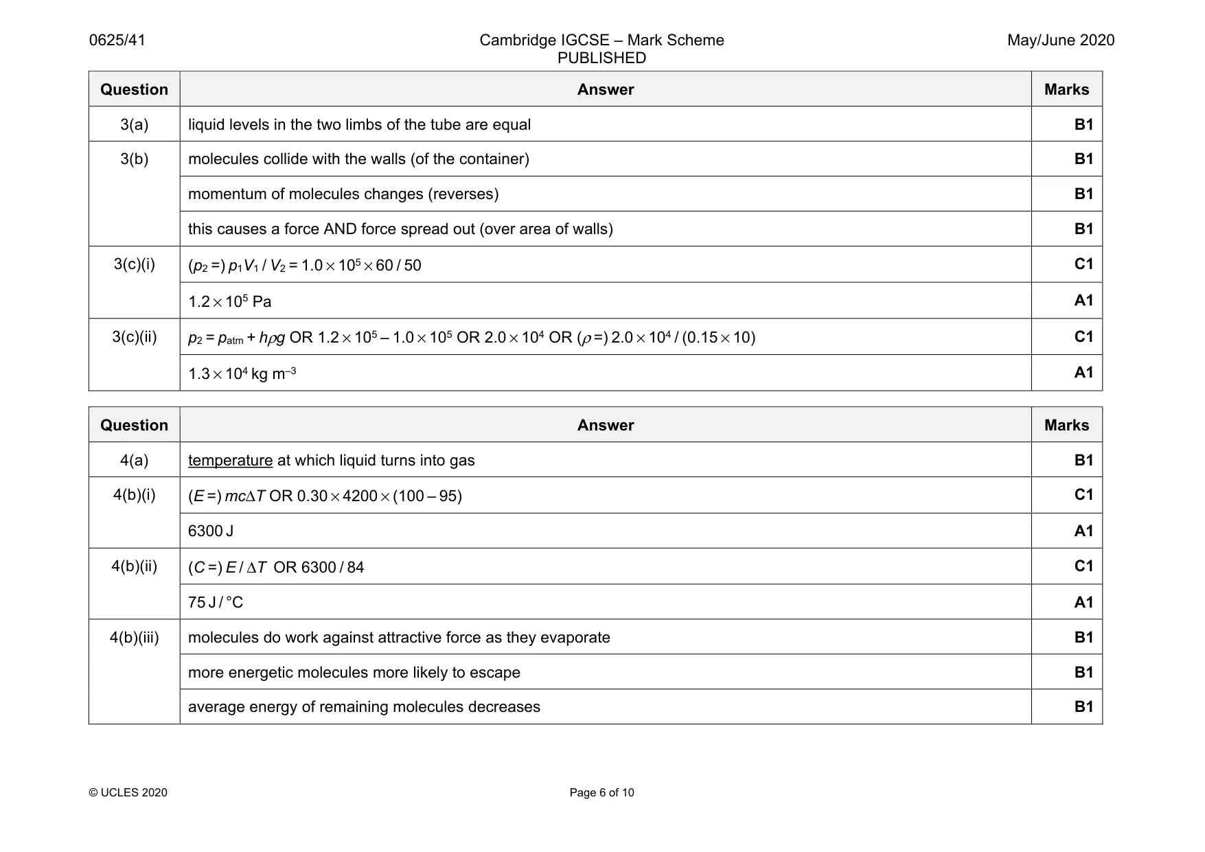 Mark scheme, page 6 of 10