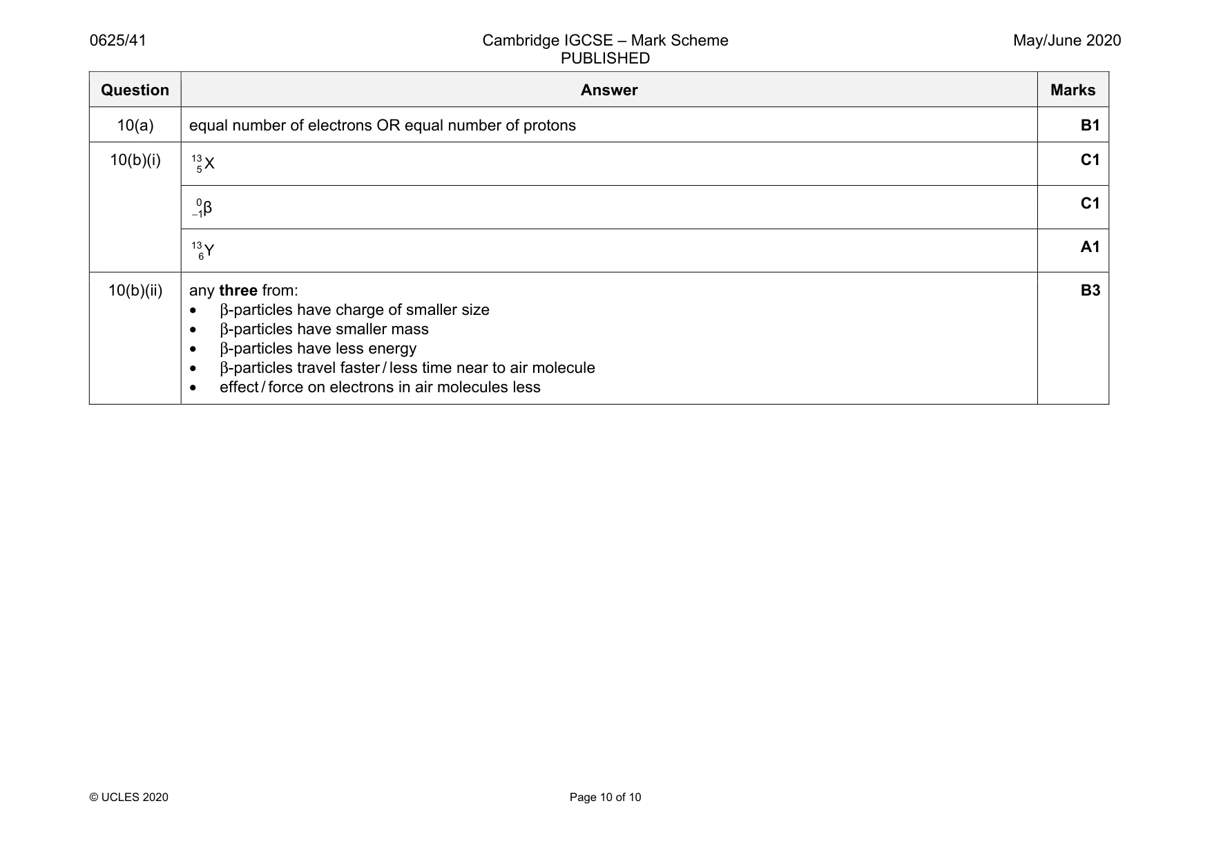 Mark scheme, page 10 of 10