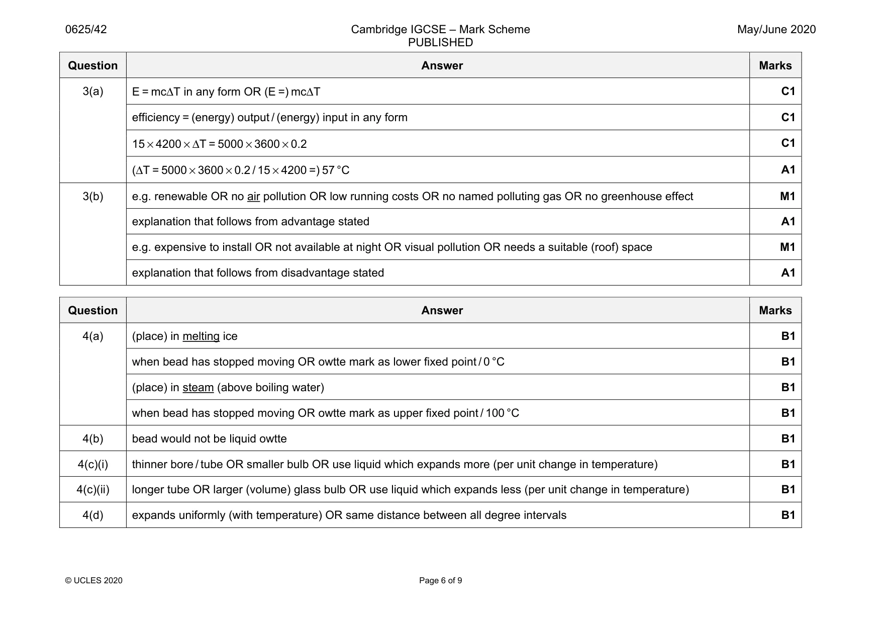 Mark scheme, page 6 of 9