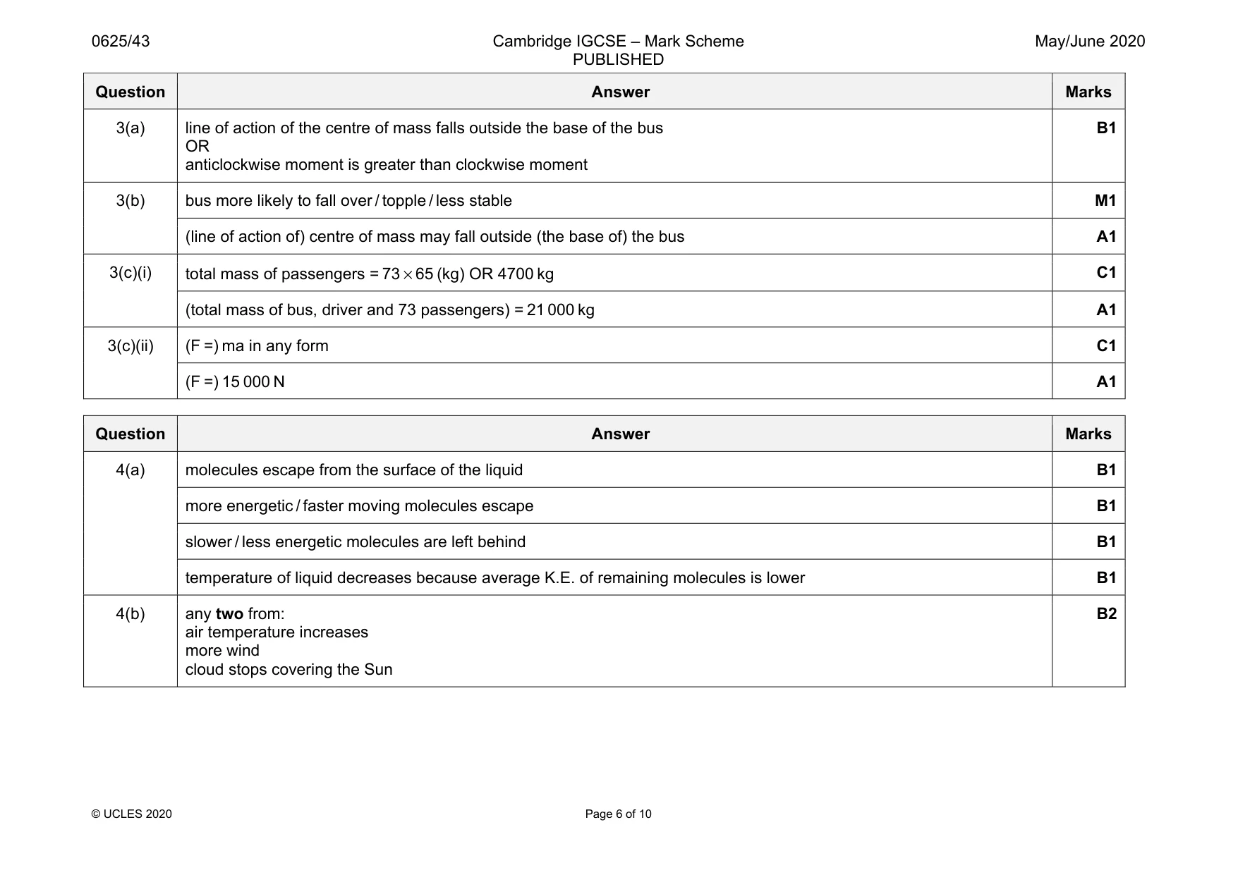 Mark scheme, page 6 of 10