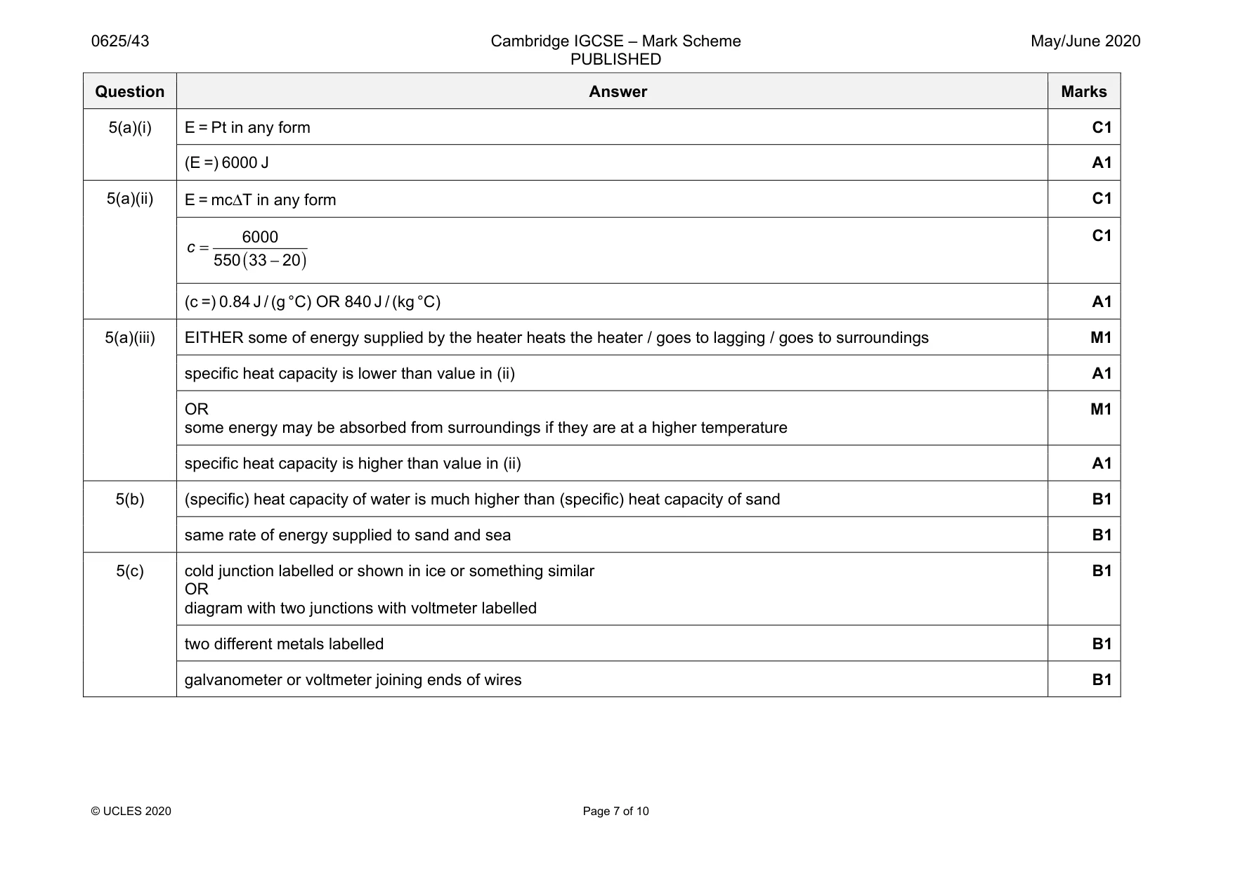 Mark scheme, page 7 of 10