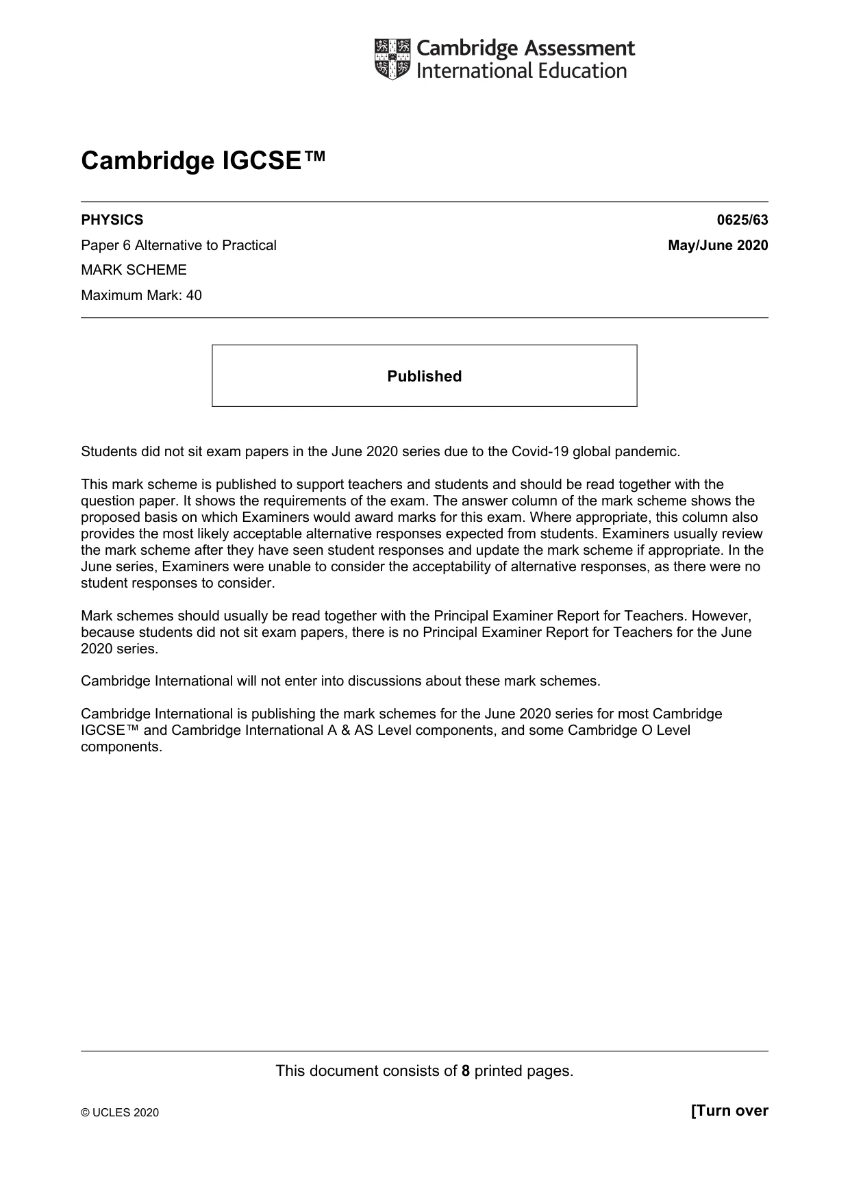 Mark scheme, page 1 of 8