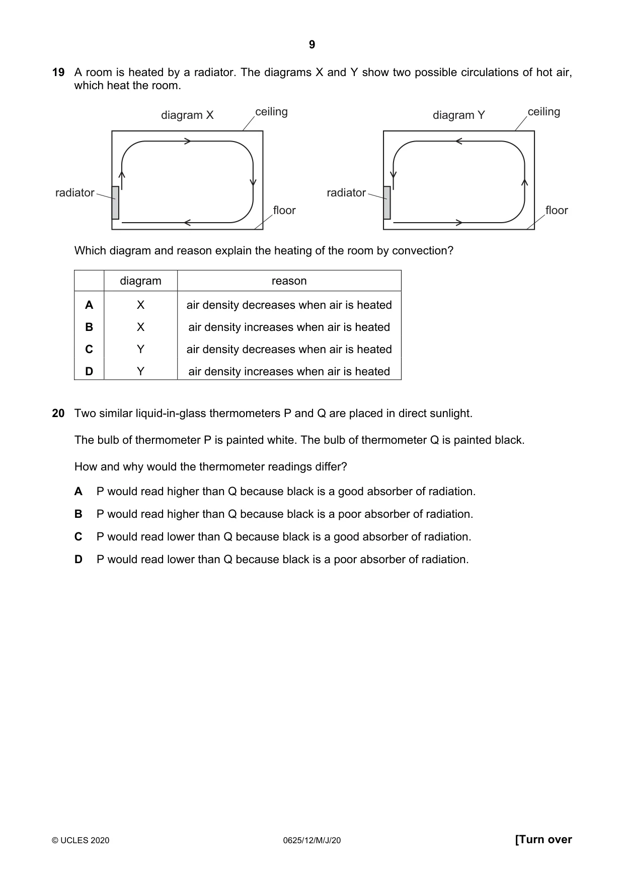 Cambridge IGCSE Physics 0625 2020 May/June Paper 1 · Variant 2 question paper, page 9 of 20