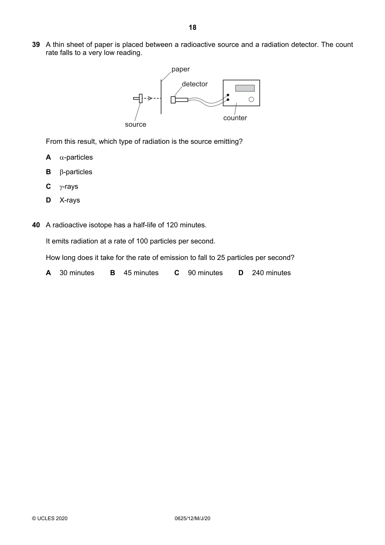 Cambridge IGCSE Physics 0625 2020 May/June Paper 1 · Variant 2 question paper, page 18 of 20
