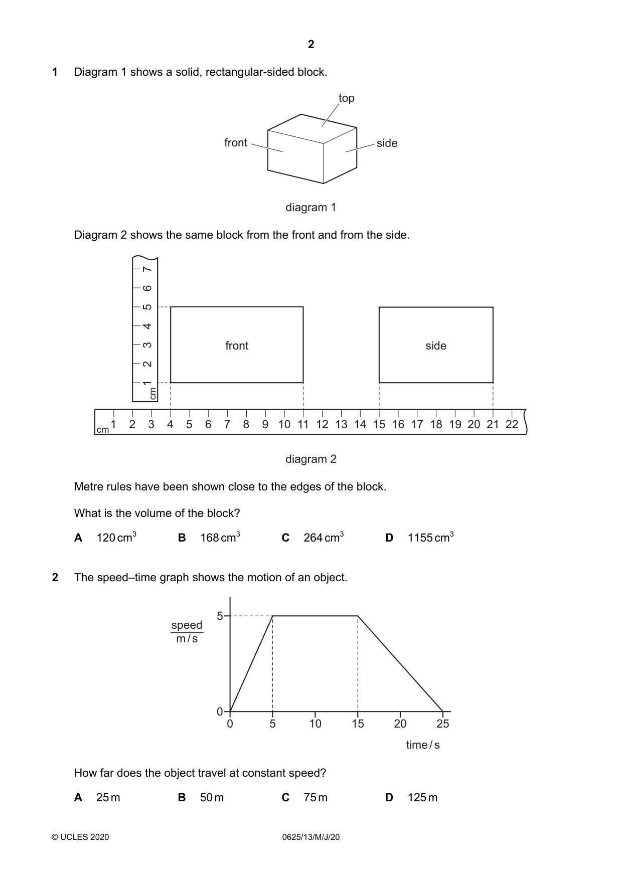 Cambridge IGCSE Physics 0625 2020 May/June Paper 1 · Variant 3 question paper, page 2 of 20