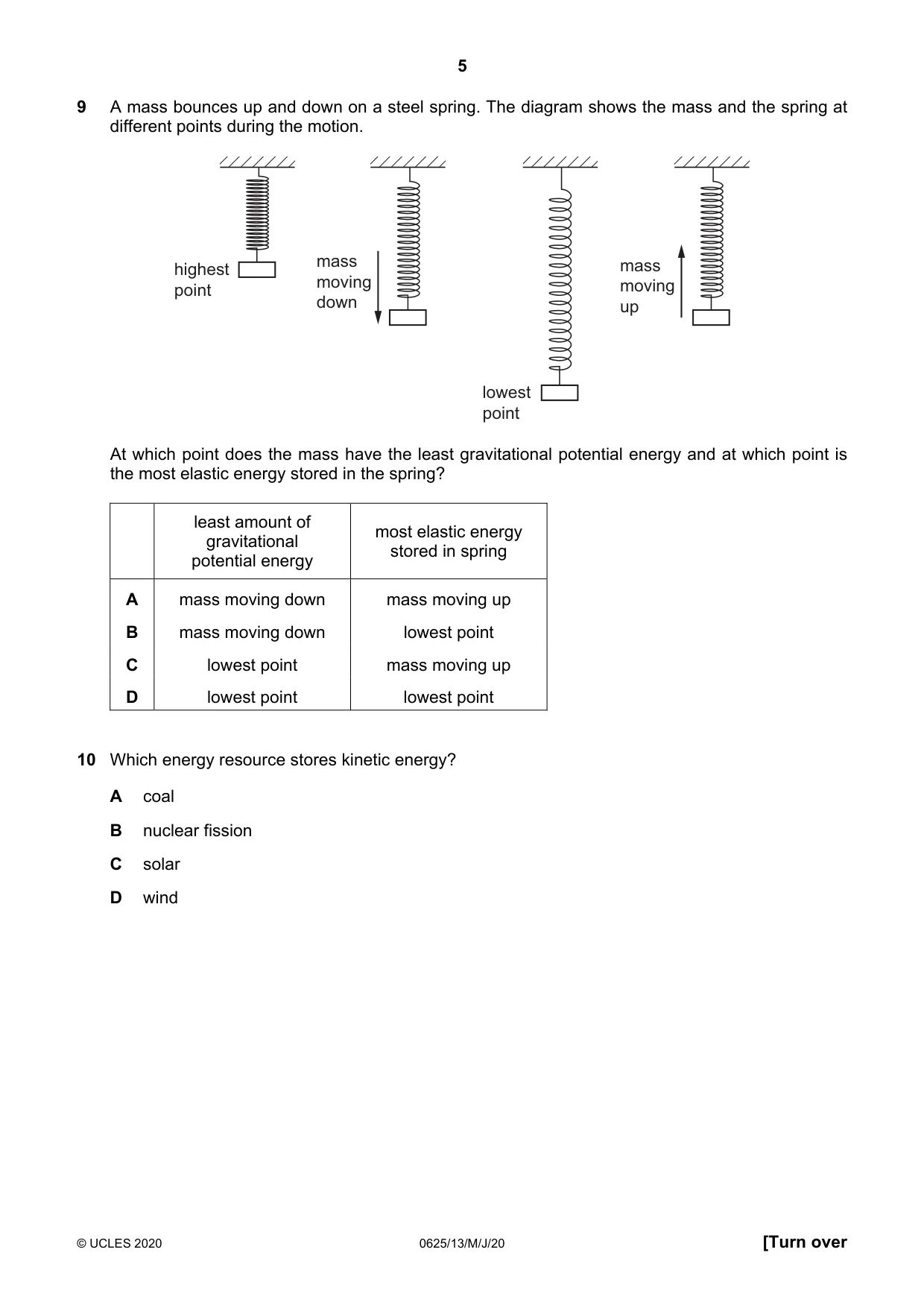 Cambridge IGCSE Physics 0625 2020 May/June Paper 1 · Variant 3 question paper, page 5 of 20
