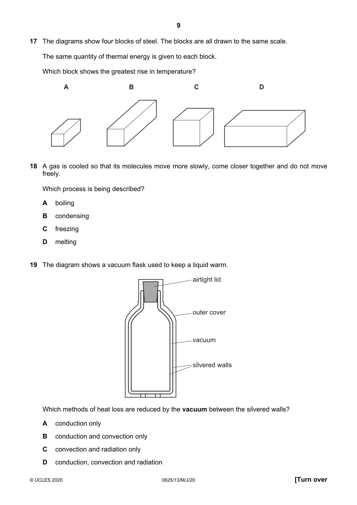 Cambridge IGCSE Physics 0625 2020 May/June Paper 1 · Variant 3 question paper, page 9 of 20