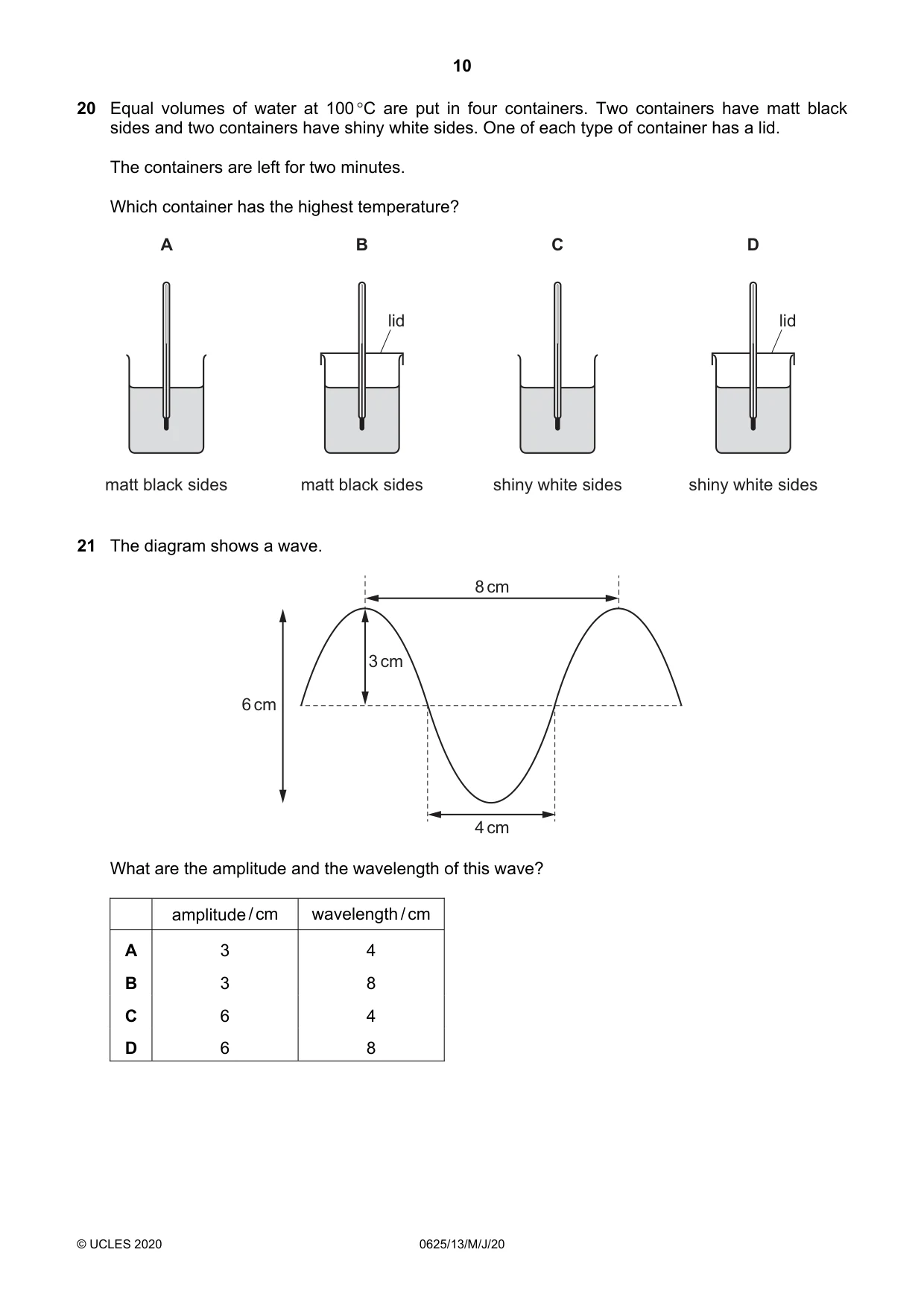 Cambridge IGCSE Physics 0625 2020 May/June Paper 1 · Variant 3 question paper, page 10 of 20