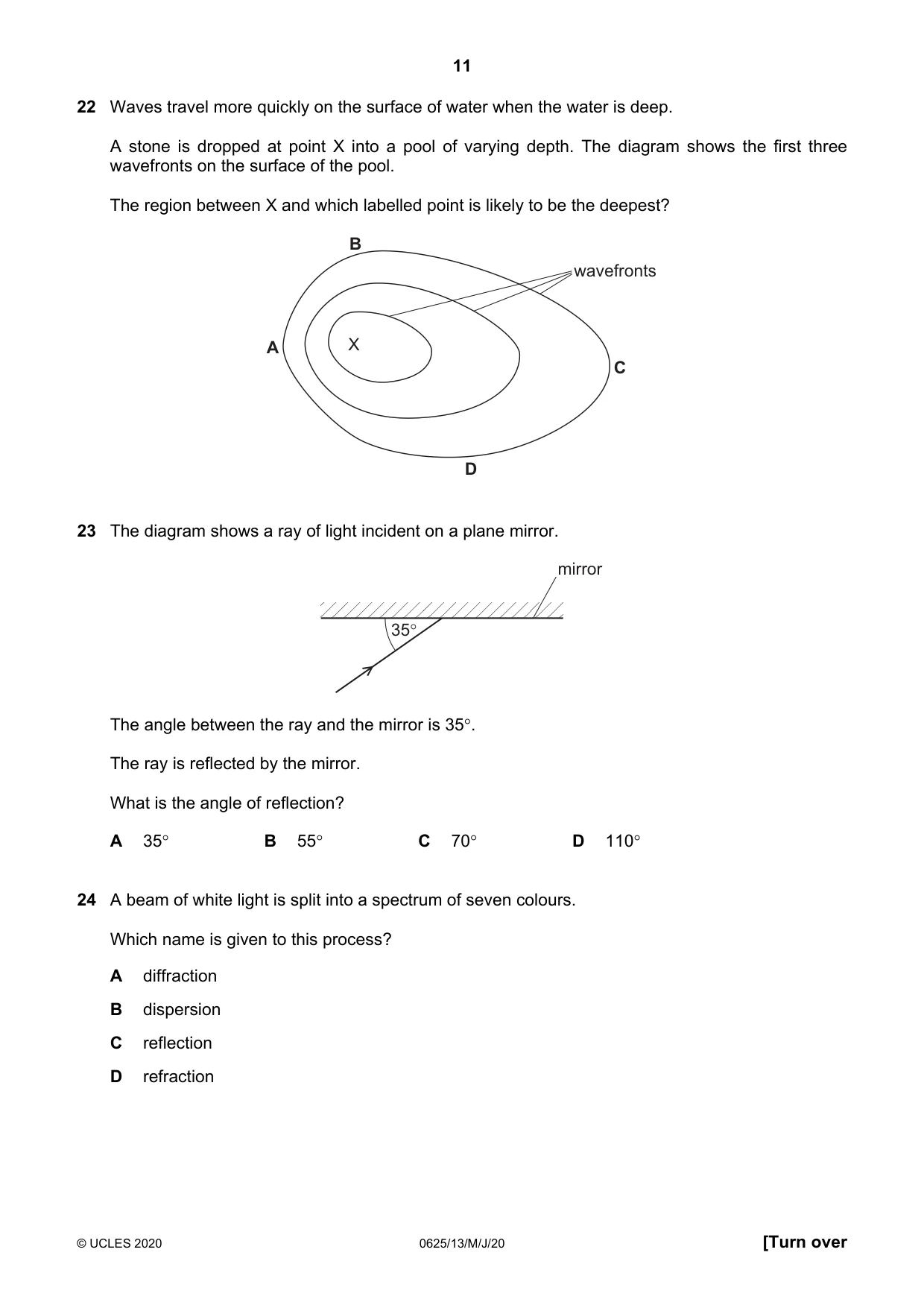 Cambridge IGCSE Physics 0625 2020 May/June Paper 1 · Variant 3 question paper, page 11 of 20