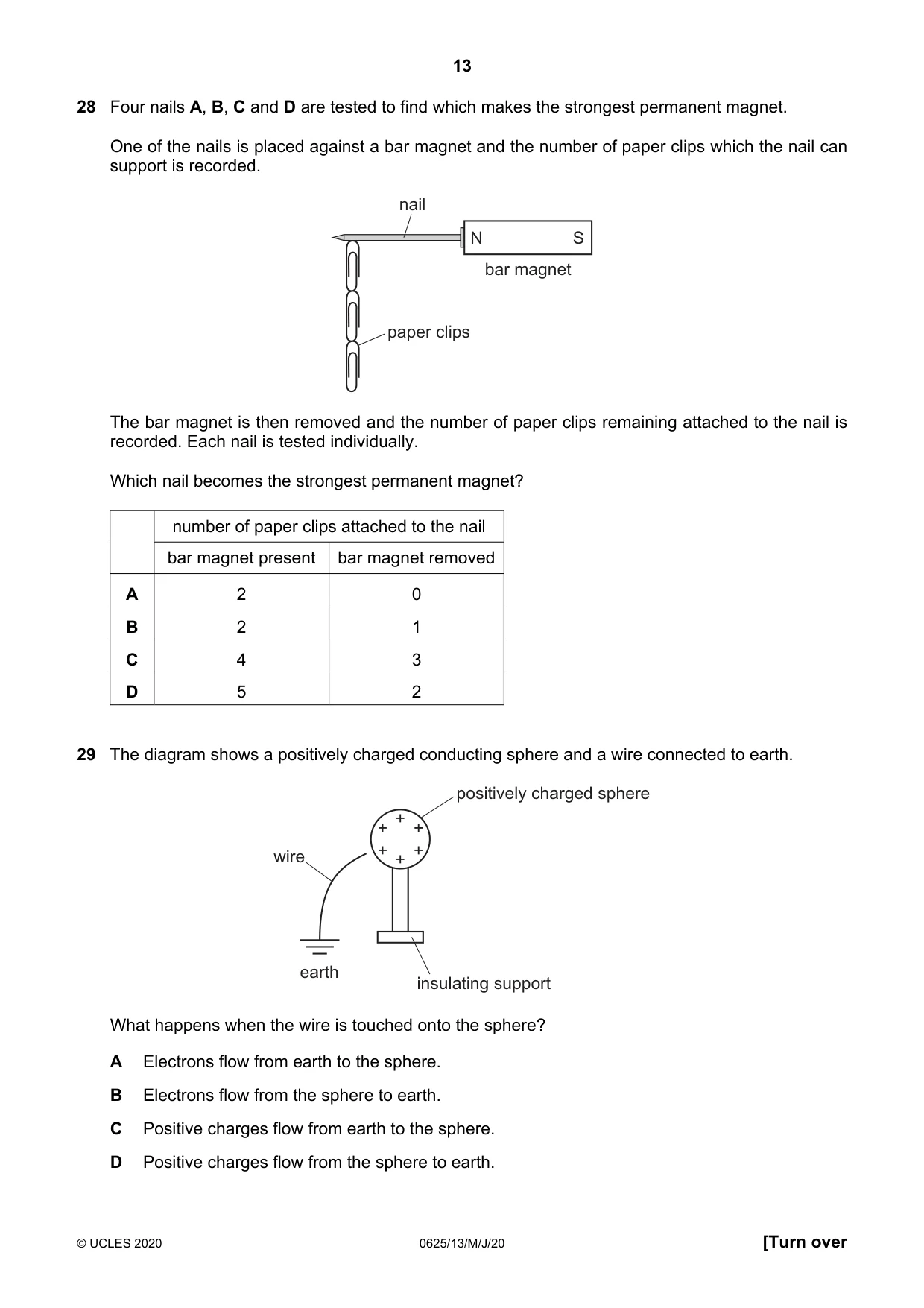 Cambridge IGCSE Physics 0625 2020 May/June Paper 1 · Variant 3 question paper, page 13 of 20
