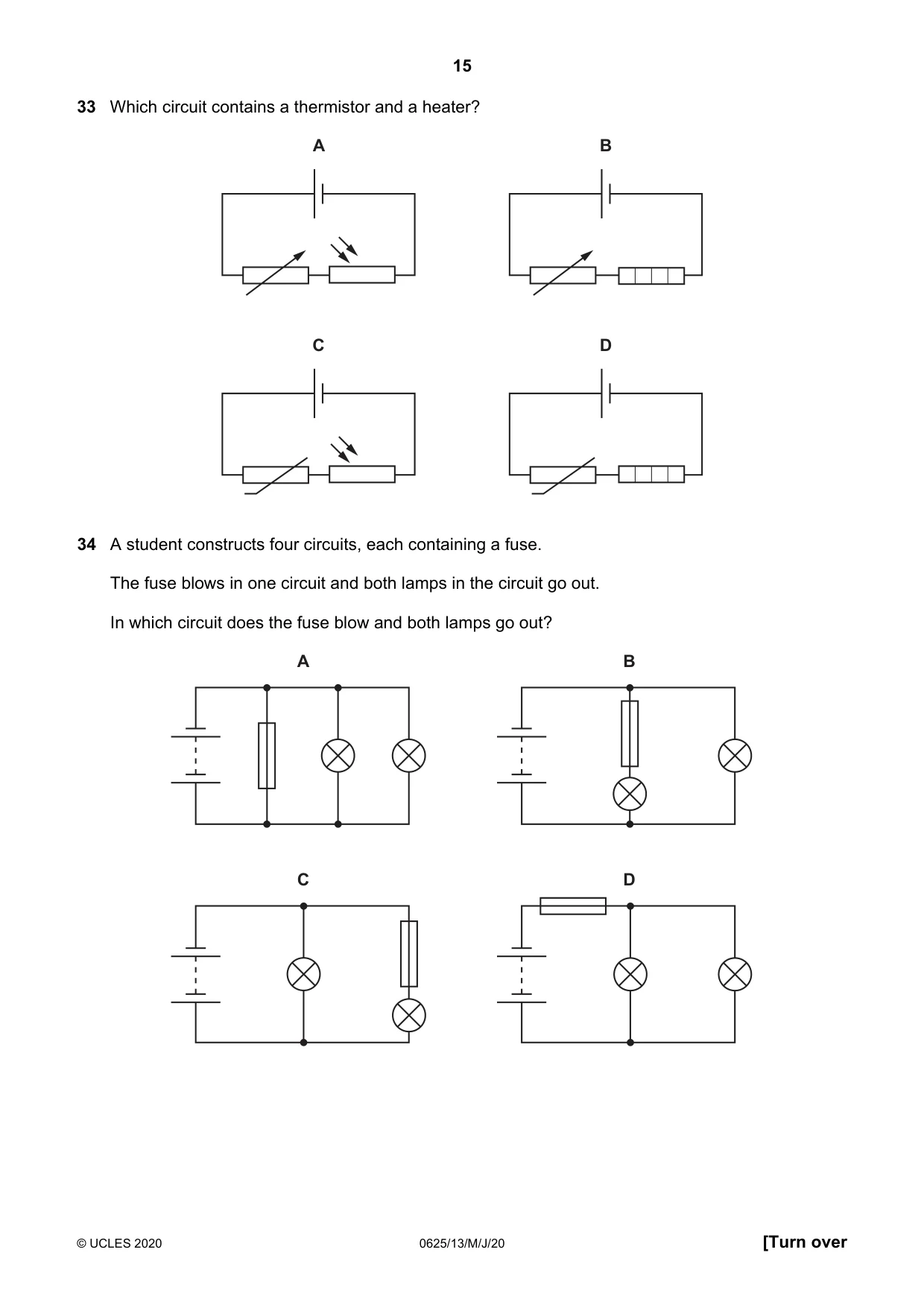 Cambridge IGCSE Physics 0625 2020 May/June Paper 1 · Variant 3 question paper, page 15 of 20