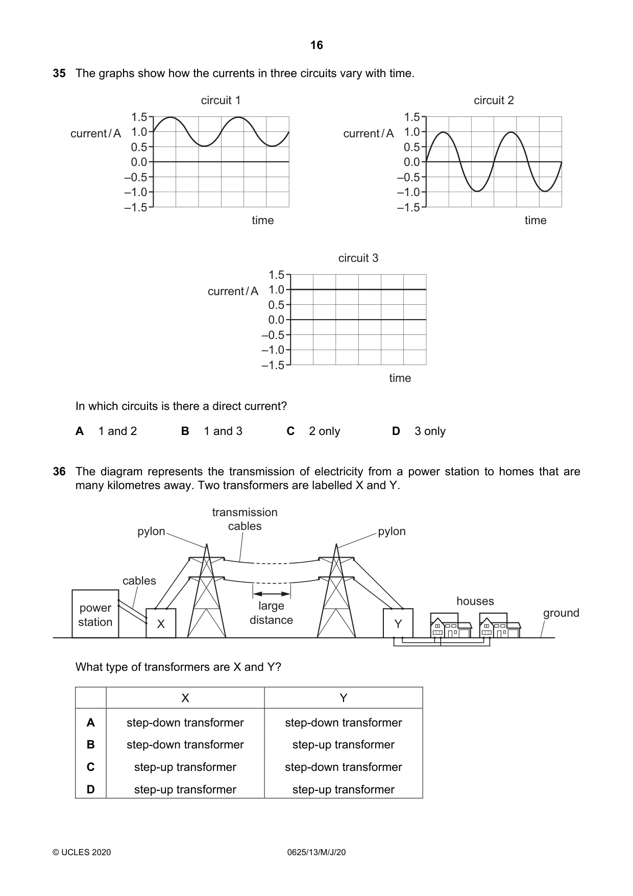 Cambridge IGCSE Physics 0625 2020 May/June Paper 1 · Variant 3 question paper, page 16 of 20