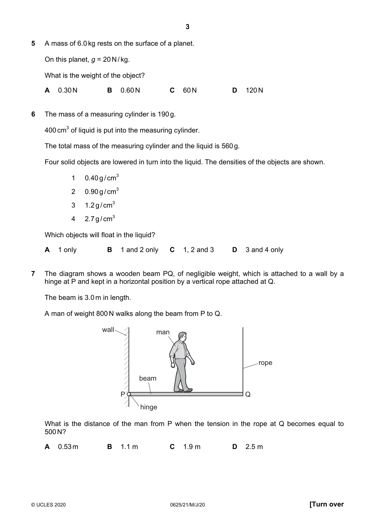 Cambridge IGCSE Physics 0625 2020 May/June Paper 2 · Variant 1 question paper, page 3 of 16