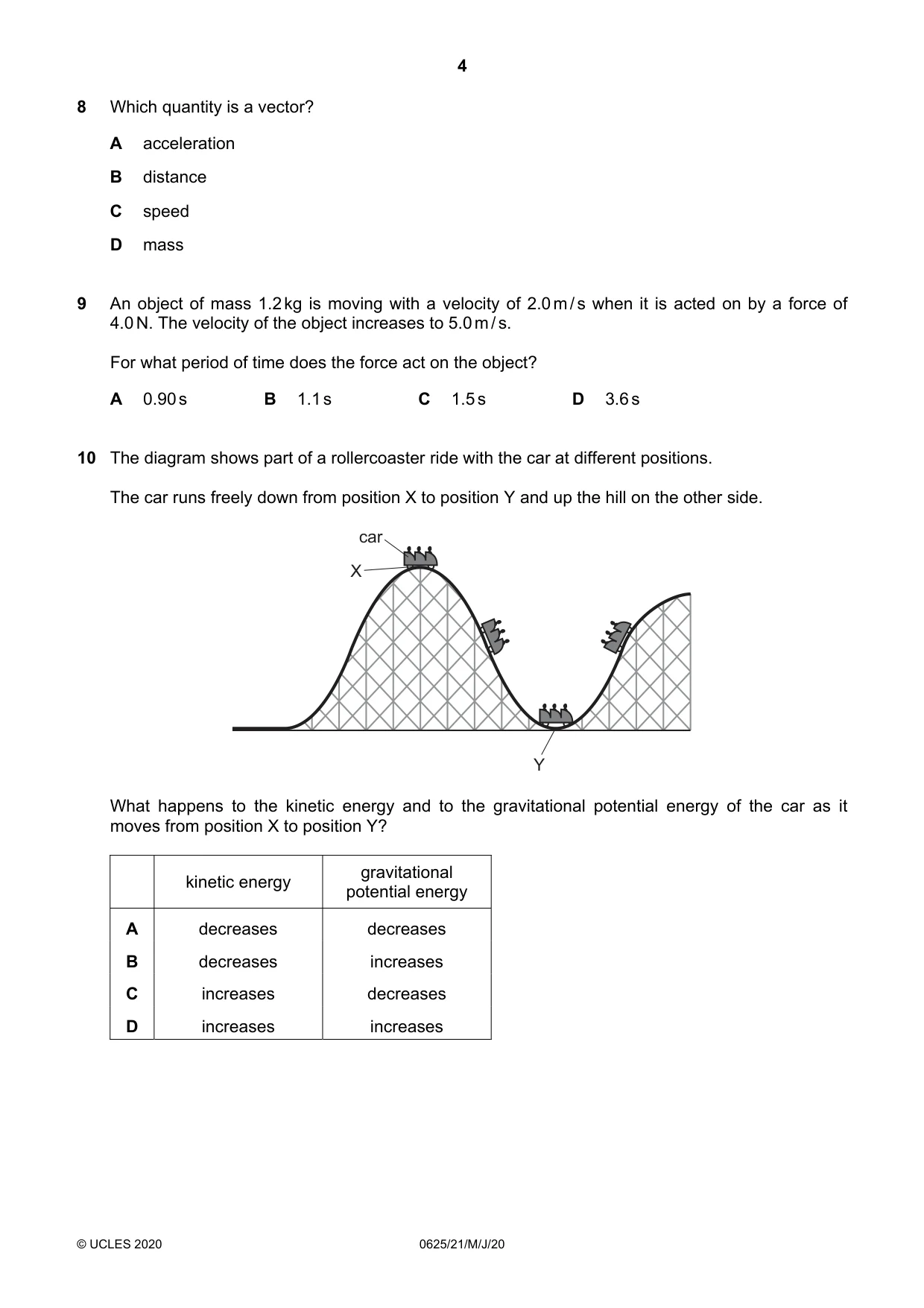 Cambridge IGCSE Physics 0625 2020 May/June Paper 2 · Variant 1 question paper, page 4 of 16