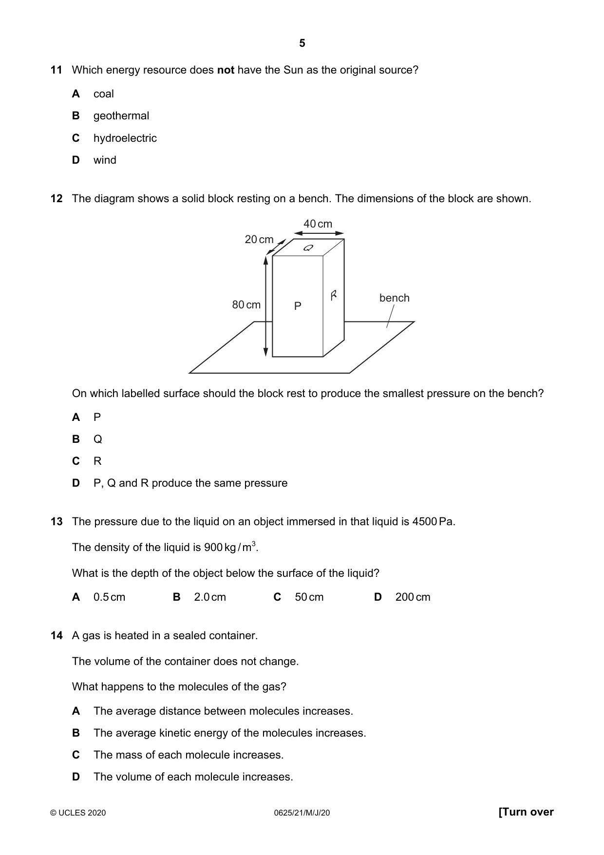 Cambridge IGCSE Physics 0625 2020 May/June Paper 2 · Variant 1 question paper, page 5 of 16