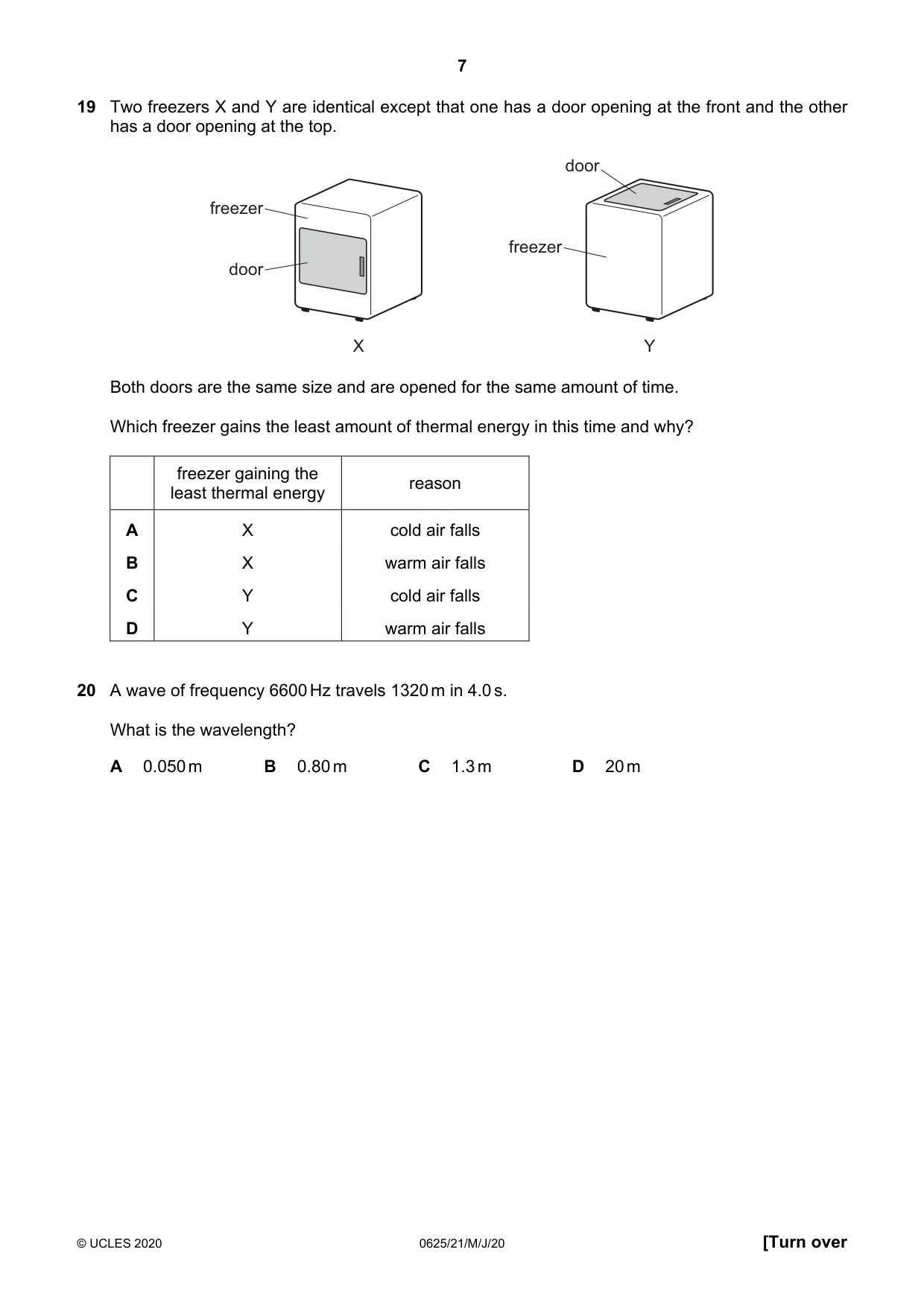 Cambridge IGCSE Physics 0625 2020 May/June Paper 2 · Variant 1 question paper, page 7 of 16