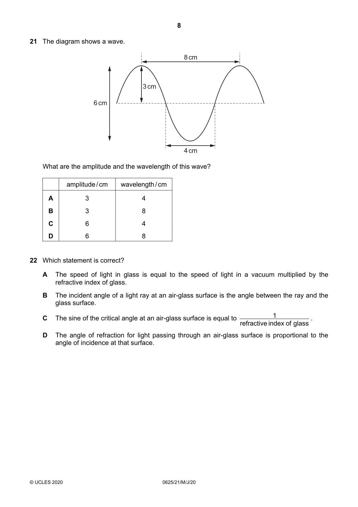 Cambridge IGCSE Physics 0625 2020 May/June Paper 2 · Variant 1 question paper, page 8 of 16