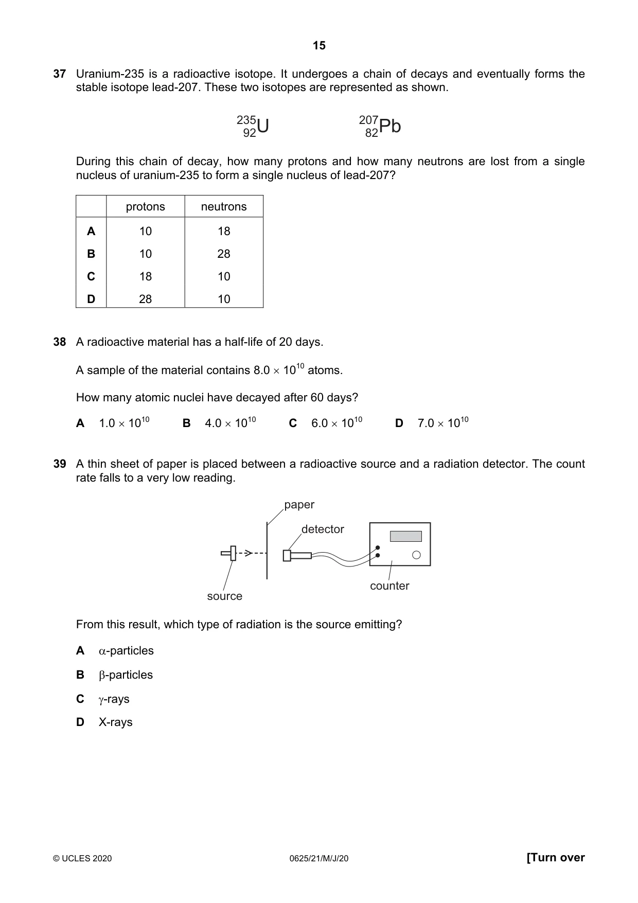 Cambridge IGCSE Physics 0625 2020 May/June Paper 2 · Variant 1 question paper, page 15 of 16