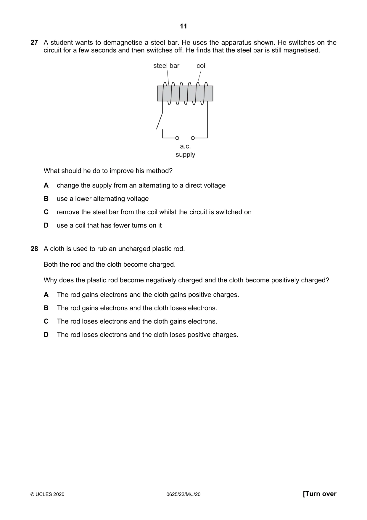 Cambridge IGCSE Physics 0625 2020 May/June Paper 2 · Variant 2 question paper, page 11 of 16
