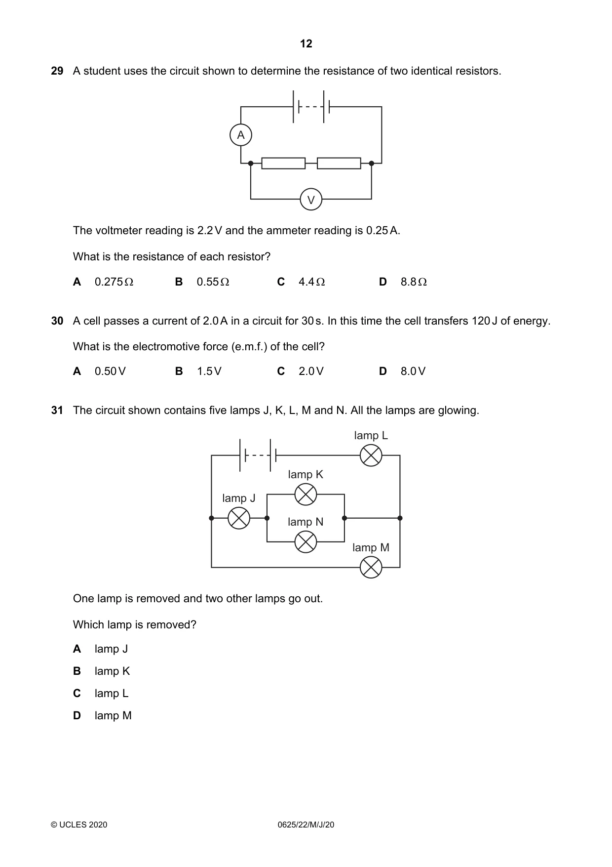 Cambridge IGCSE Physics 0625 2020 May/June Paper 2 · Variant 2 question paper, page 12 of 16