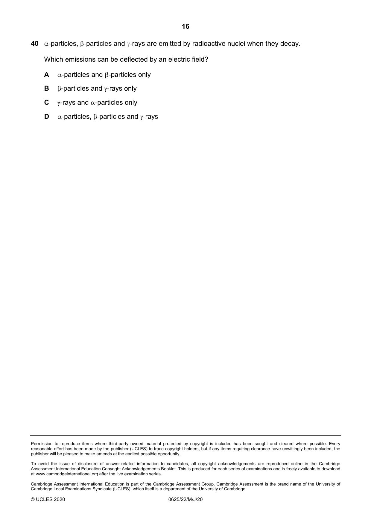 Cambridge IGCSE Physics 0625 2020 May/June Paper 2 · Variant 2 question paper, page 16 of 16