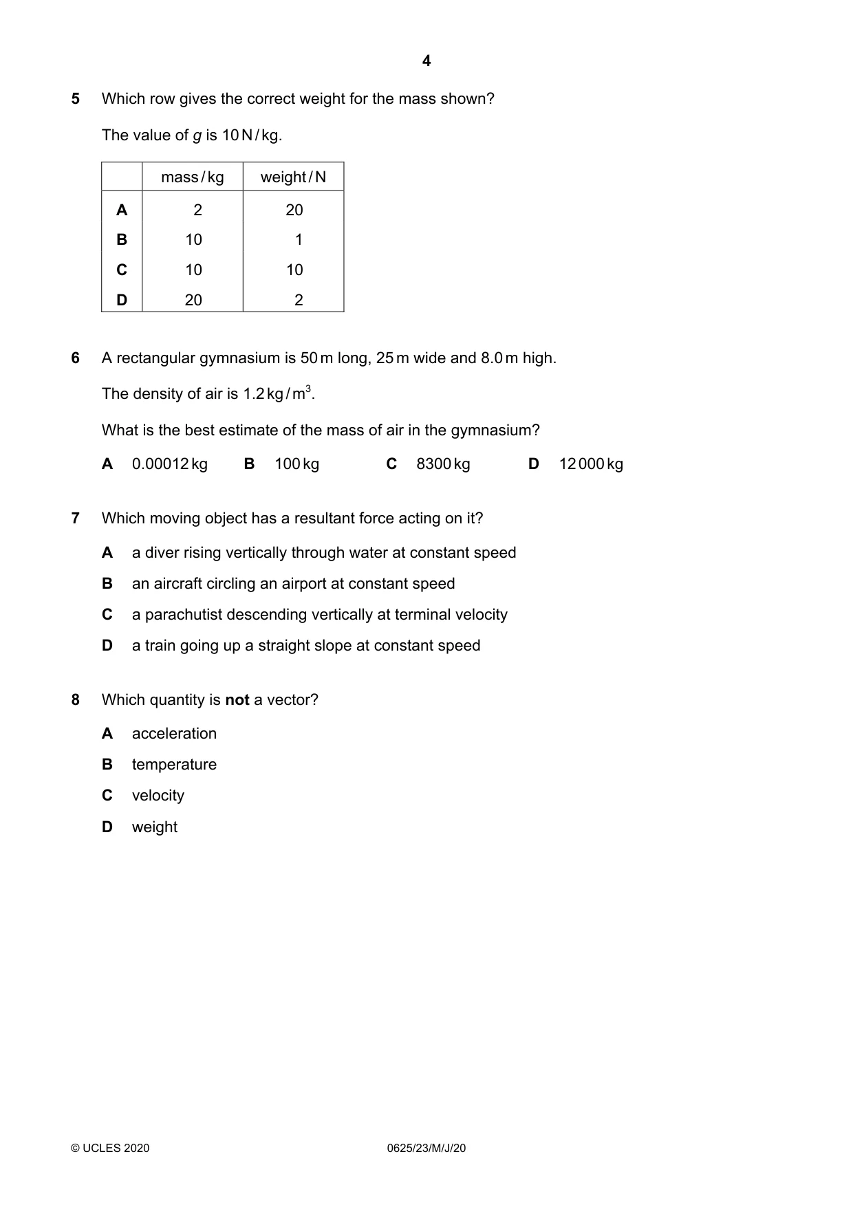 Cambridge IGCSE Physics 0625 2020 May/June Paper 2 · Variant 3 question paper, page 4 of 20