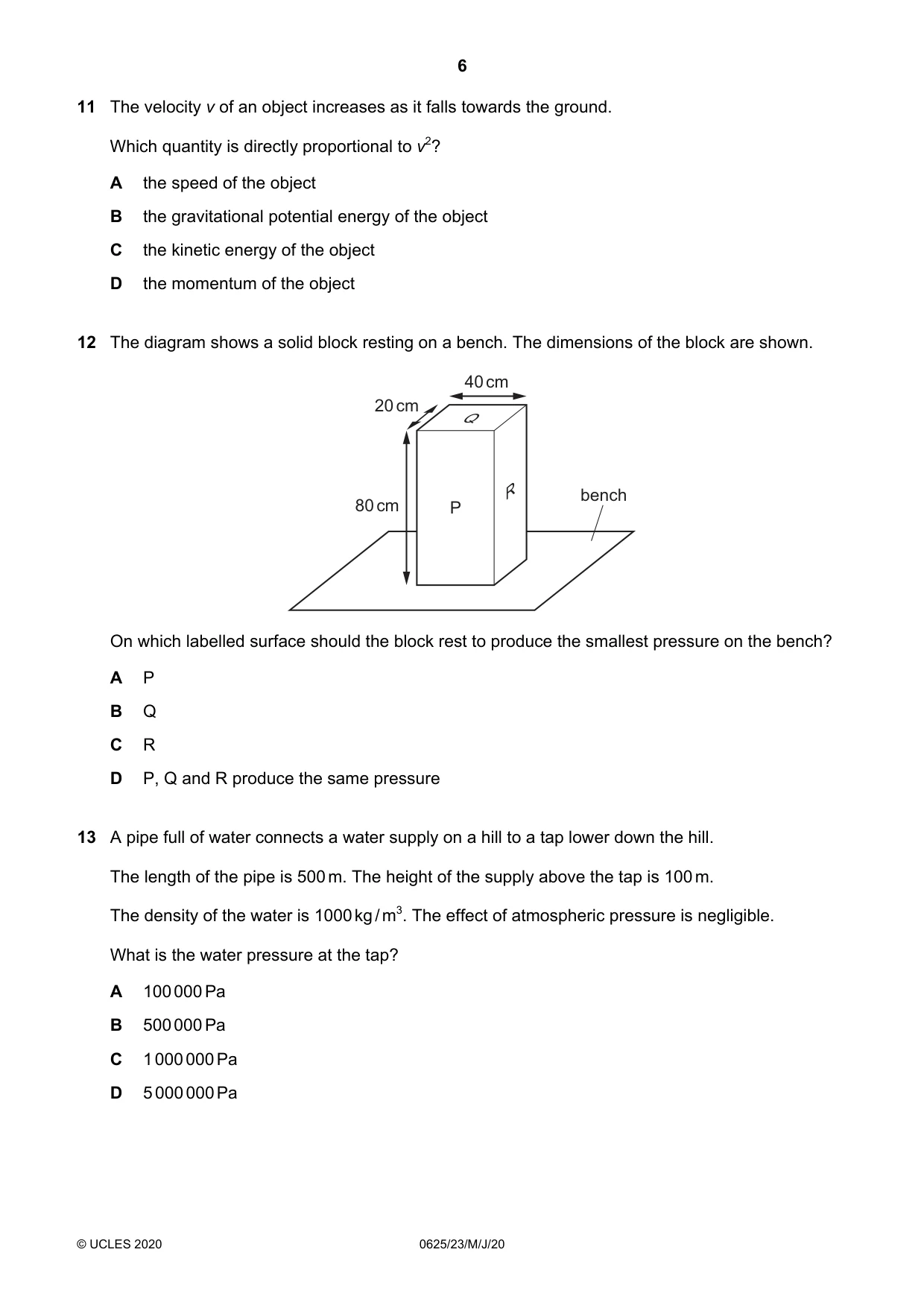 Cambridge IGCSE Physics 0625 2020 May/June Paper 2 · Variant 3 question paper, page 6 of 20