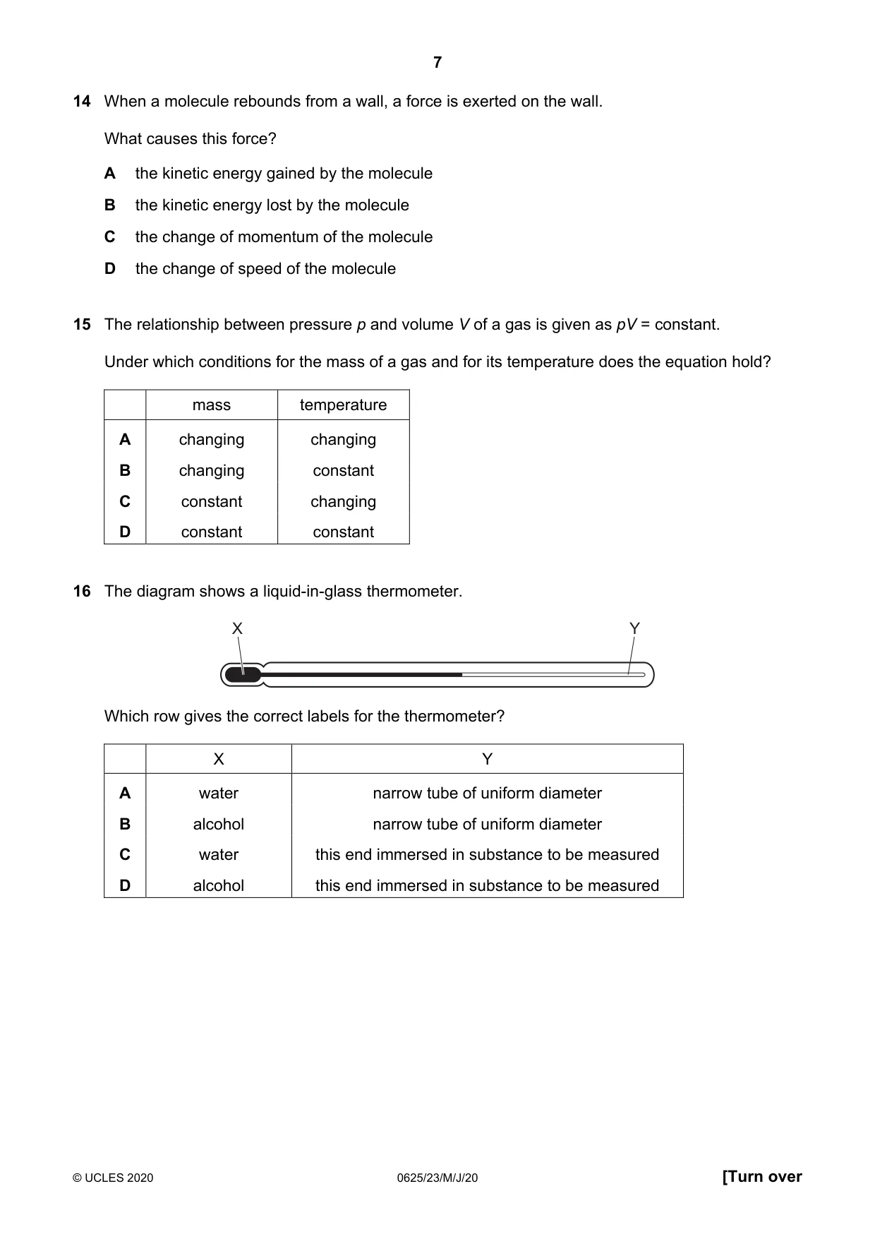 Cambridge IGCSE Physics 0625 2020 May/June Paper 2 · Variant 3 question paper, page 7 of 20