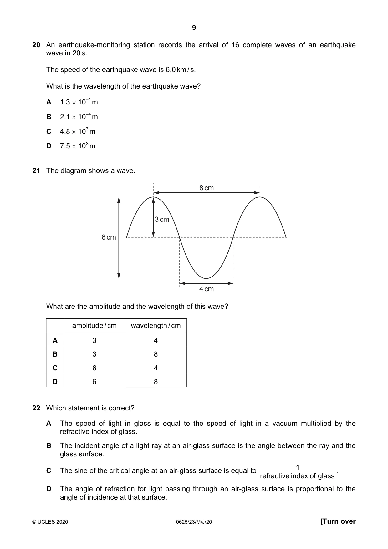 Cambridge IGCSE Physics 0625 2020 May/June Paper 2 · Variant 3 question paper, page 9 of 20