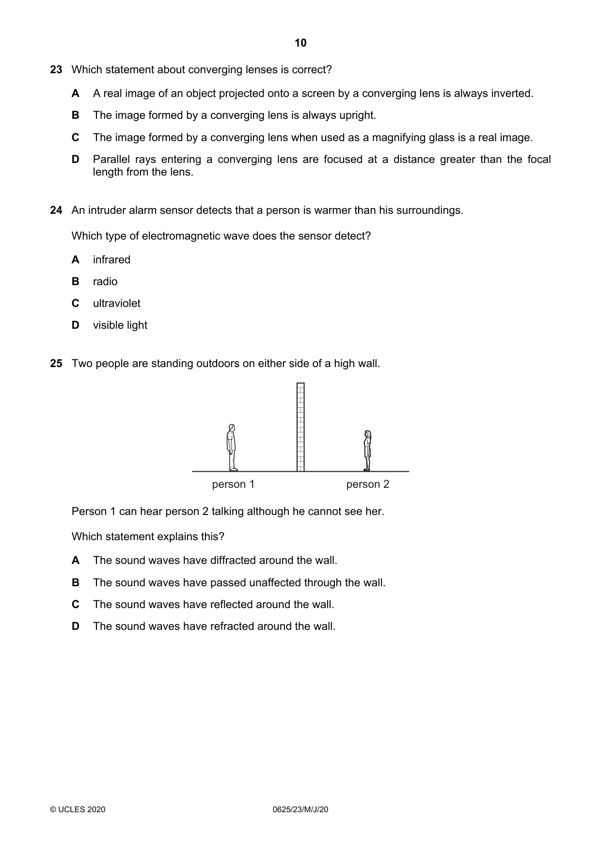 Cambridge IGCSE Physics 0625 2020 May/June Paper 2 · Variant 3 question paper, page 10 of 20
