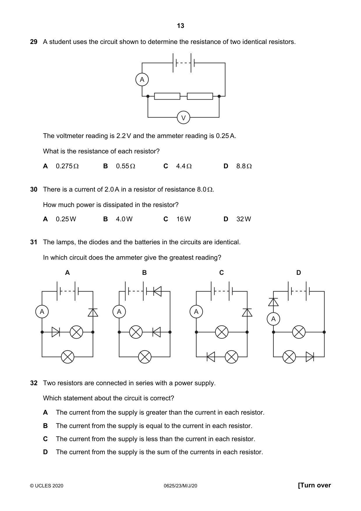 Cambridge IGCSE Physics 0625 2020 May/June Paper 2 · Variant 3 question paper, page 13 of 20