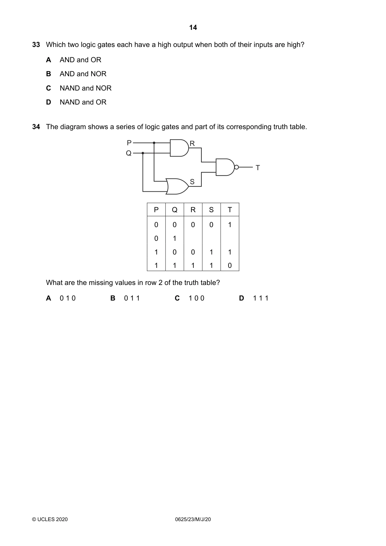 Cambridge IGCSE Physics 0625 2020 May/June Paper 2 · Variant 3 question paper, page 14 of 20