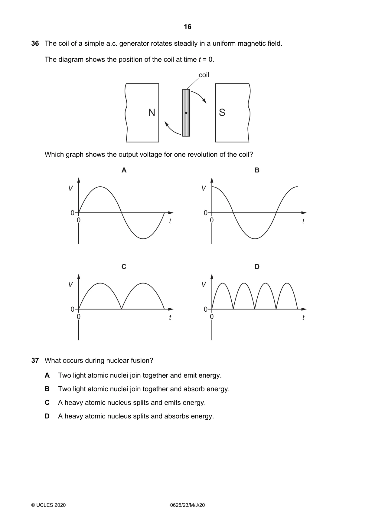 Cambridge IGCSE Physics 0625 2020 May/June Paper 2 · Variant 3 question paper, page 16 of 20